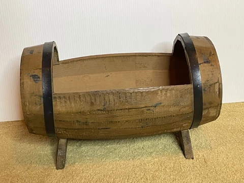 Vintage Wooden Barrel Planter Basket Towel Holder Crate Box Farmhouse Wine Cover