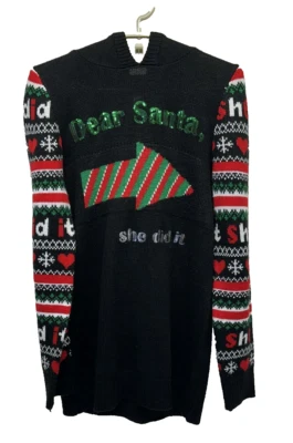 Suéter Feo Navidad Talla Med 7/9 Sudadera con Capucha Querido Santa Ella Lo hizo Lentejuelas Bling Pom Foto 1 de 4