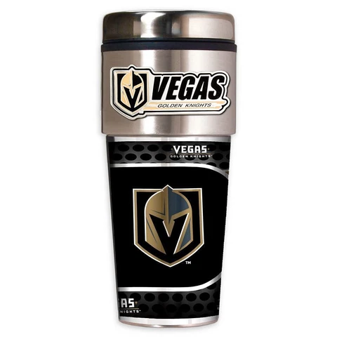 Las Vegas Golden Knights NHL Coffee Mug Tumbler Cup Metallic Logo w/ Emblem Cover