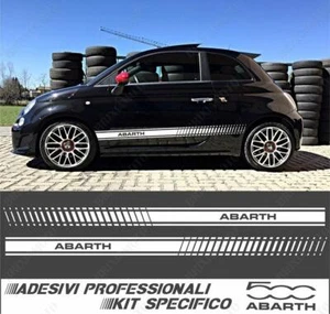 ADESIVI STRISCE FIANCATE LATERALI ABARTH FIAT 500 2007-2016 BIANCO CON SPATOLA - Imagen 1 de 1