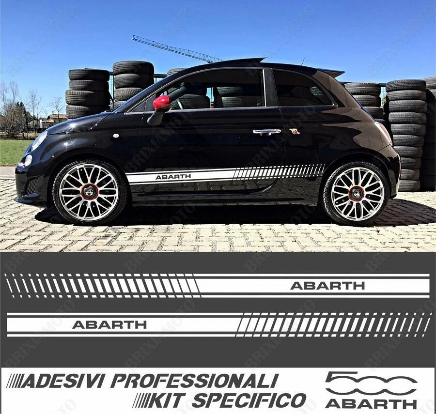 ADESIVI STRISCE FIANCATE LATERALI ABARTH FIAT 500 2007-2016 BIANCO CON SPATOLA