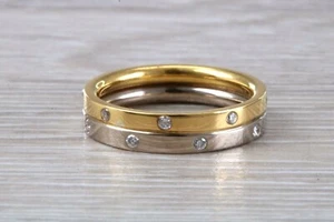 5 mm Wide Two Tone Gold Circle Diamond set Band, 18ct Yellow and White Gold - Picture 1 of 9