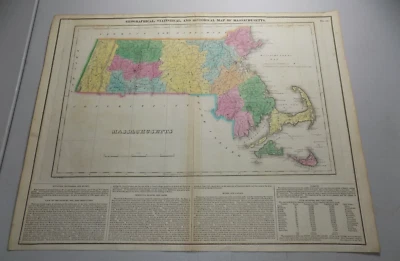 1822 Carey & Lea COLOR Map of MASSACHUSETTS, incl. MARTHA’S VINEYARD & NANTUCKET - Image 1 of 2