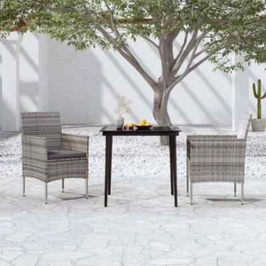 3 Piece Garden Dining Set with Cushions Grey and Black N1H3 - Picture 1 of 8