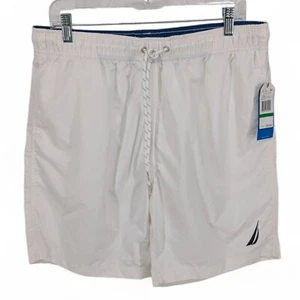 Nautica Men's Quick Dry Nylon 8" Swim Trunks Swimsuit Solid White Large - Picture 1 of 6