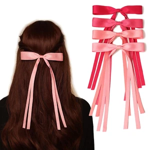 Hair Accessories, Pink Ribbon Bows with Long Tassels for Hair, Hair Clips for Wo - Picture 1 of 12