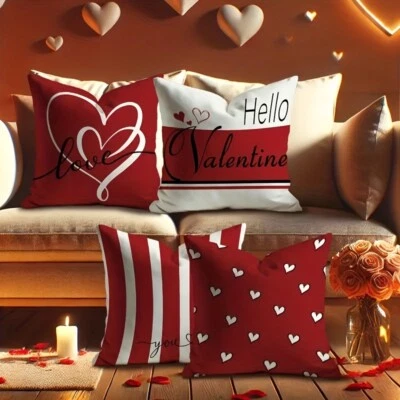 Valentine's Day 4 Piece Pillowcase Romantic Red, White and Love Designs - Image 1 of 4