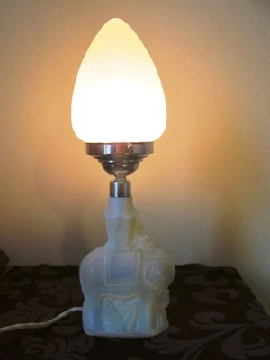 Ancienne lampe de table éléphant vintage ART DECO FRENCH verre opalescent ann... - Photo 1/4