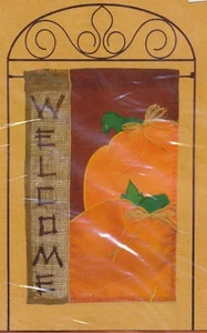Fall Welcome Pumpkins Burlap & Raffia Large 28" x 44" House Flag New Creative - Picture 1 of 3