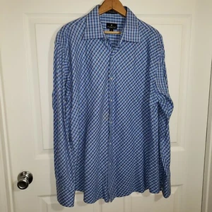 Camisa para hombre Fusione talla L 16,5 azul con patrón a cuadros - Imagen 1 de 6