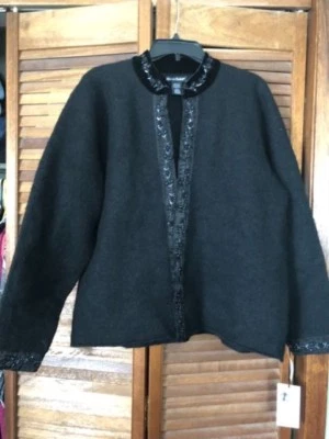 Alexndra Bartlett Chaqueta Elegante Negra-Cuentas-Talla Grande-Lana-Nueva con etiquetas Foto 1 de 4