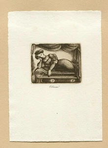 Ex libris byJirincova Lady on couch pencil signed - Picture 1 of 1