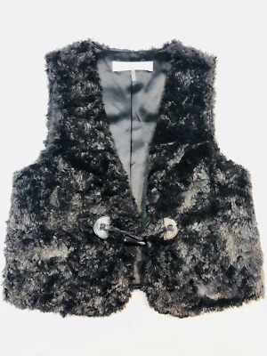 Black Faux Fur Fully Lined Toggle Vest Size 6 By Trina Turk Los Angeles - Image 1 of 4