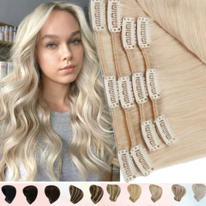 Seamless Clip in Remy Hair Extensions/100% Human Hair Full Head 18" 20" 22" 24" - Imagen 1 de 35