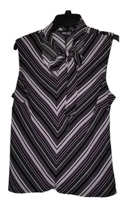 Chemisier femme NY & Co GRAND noir violet crème à rayures sans manches nœud papillon transparent... - Photo 1/4