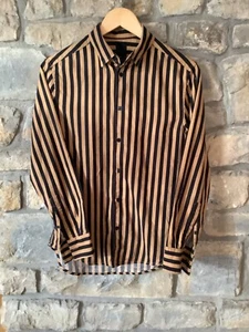 H & M Stripe Button Down Collar Long Sleeve Shirt Light Brown & Black Size XS - Picture 1 of 3