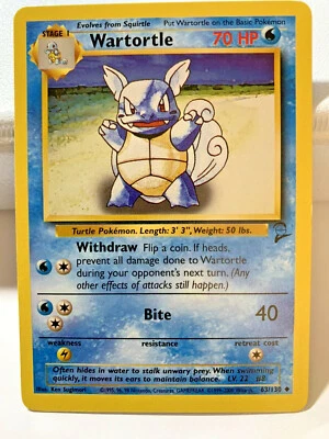 WARTORTLE - Base Set 2 - 63/130 - Uncommon - Pokemon Card - Unlimited - 2000  NM - Image 1 of 2