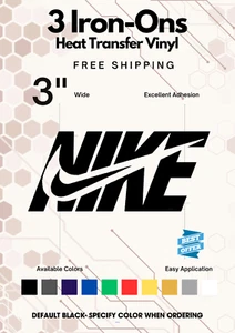 (Pack of 3 )" Nike Design Inside Logo Iron-On Decals: THREE Inch - BLACK - Picture 1 of 2
