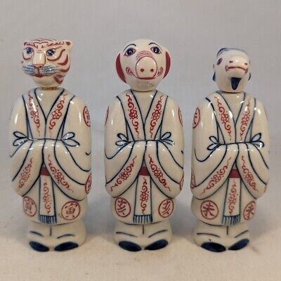 3x Chinese Porcelain Figural Snuff Bottles Zodiac Ram / Sheep Tiger Pig China • 13.35$