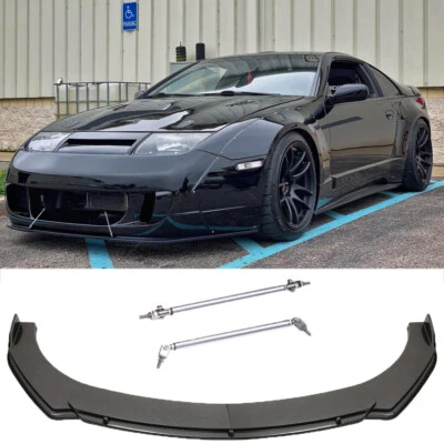 Carbon Fiber Style Front Bumper Lip Splitter + Strut Rods For Nissan 300ZX 370Z - Image 1 of 4