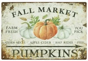 Vintage Retro Style Fall Market Metal Sign Farm Pumpkin Sign - Picture 1 of 1