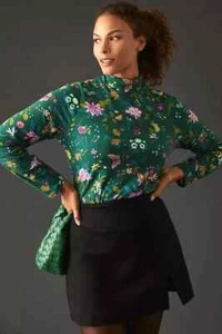 NWT Anthropologie Maeve Printed Turtleneck Top Green Size XS New Shirt Floral - Picture 1 of 5