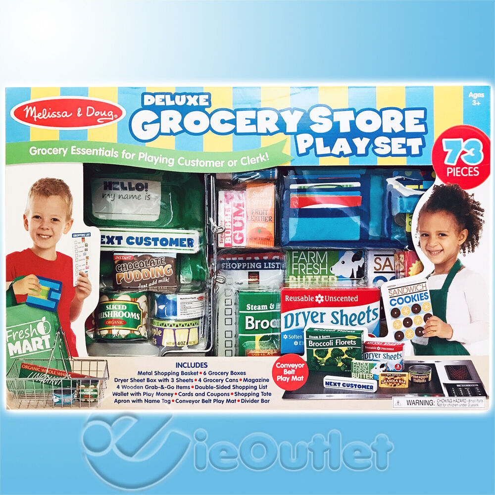 Melissa & Doug Deluxe 73 Piece Fresh Mart Customer Clerk Grocery Store Play Set