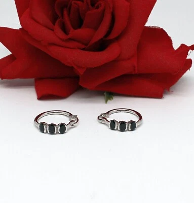 Pendientes perforados aros de turmalina negra de plata de ley 6,29 g RESCATE para gatos Foto 1 de 2