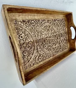 Cottage core Wood Carved Decorative Serving Tray 11x17 - Picture 1 of 5