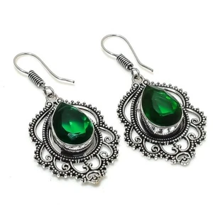 Chrome Diopside Gemstone Handmade 925 Sterling Silver Jewelry Earring Sz 1.5'' - Picture 1 of 1