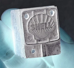 Blocco stampa inchiostro tipografia pubblicitaria conchiglia rame e legno vintage #R465 - Foto 1 di 9