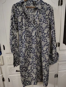 Brooks Brothers Marine Paisley Kleid Größe 14 100 % Baumwolle Knielang - Bild 1 von 7