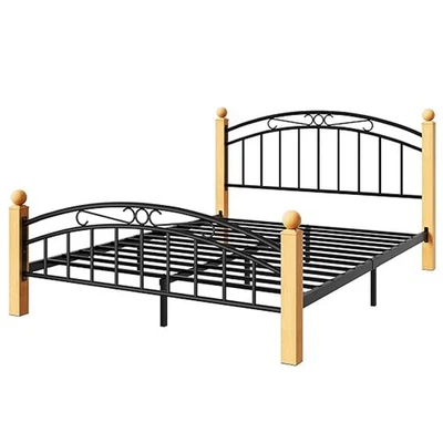 Marco de cama de plataforma de metal con cabecero soporte de listones de madera sueño sin ruido Foto 1 de 4