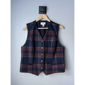 Vintage 90s Talbots Wool Plaid Vest Medium M Waistcoat Preppy Academia Core - Picture 1 of 4