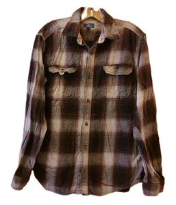 GEORGE Camicia Flanella Uomo Media Grigio Borgogna Bufalo Plaid Dark Academia Grunge - Foto 1 di 9
