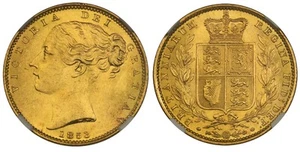 GREAT BRITAIN Victoria 1853 Sovereign. NGC MS62 WW raised S3852C (Arabic 1) - Picture 1 of 1