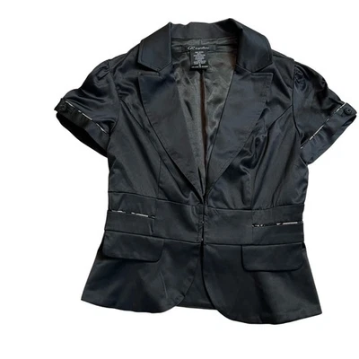 CR Signature Womens Size S Jacket Black Blazer Short Sleeve - Image 1 of 4