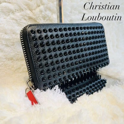 Christian Louboutin Long Wallet Zip Around Studs Black excellent gift F/S - Image 1 of 4