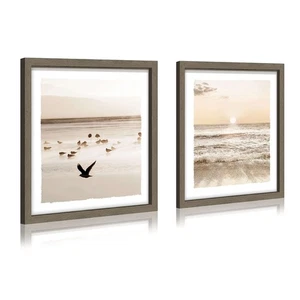 Quadro costiero con cornice arte da parete: spiaggia paesaggio marino uccellino mare tramonto scena alba... - Foto 1 di 6