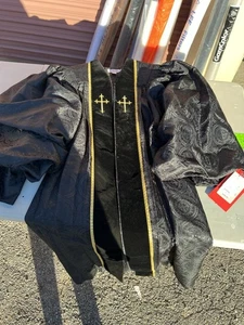 Black Clergy Chaplain Priest Vestment Robe Embroidered Cross New American Rust - Picture 1 of 5