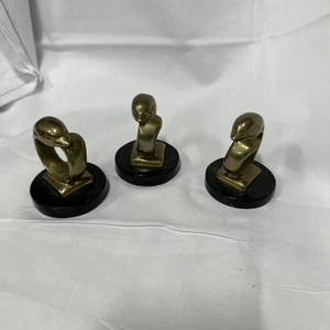 Vintage Messing Delfin auf Welle Figur Marmorsockel Briefbeschwerer Ozean Dekor (3) - Bild 1 von 6