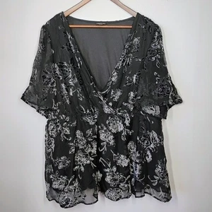 Top Torrid Peplum Terciopelo Burnout Sobreplice Manga Corta Mujer 3X Gótico Femenino - Imagen 1 de 11