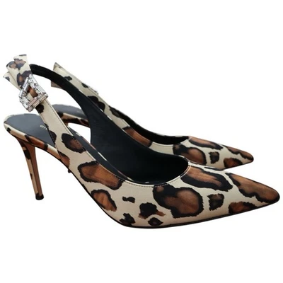 GIUSEPPE ZANOTTI Samia Embellished Leopard Print Satin Slingback Pumps Size 39 - Image 1 of 4