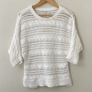Loft Größe M weiß offen Strick Kurzarm Baumwolle Pullover - Bild 1 von 4