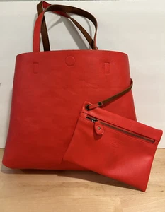 NWT G.H. Bass & CO. Reversible Leather Tote Bag Red/Camel - Picture 1 of 17