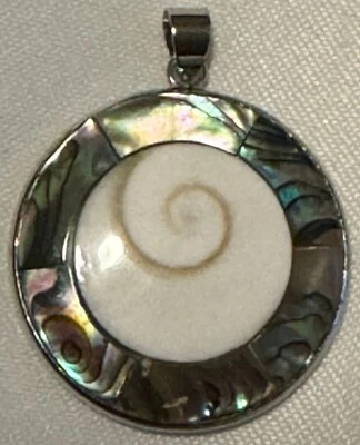 * Paua абалона SHIVA оболочка подвеска круглый 1,24» (31,5 мм) платиновая пластина - Изображение 1 из 4