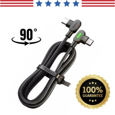 60W USB-C To Type C Cable Dual 90° Right Angle USB C Fast Charger Charging Cord - Image 1 of 4