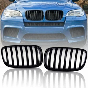 Par de rejillas renales delanteras para BMW X5 X6 E70 E71 2007-13 parrilla negra brillante pintada - Imagen 1 de 8