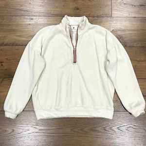 Sundry Top Womens 0 Faux Sherpa Sweater Pullover 1/4 Zip Cream Sweatshirt - Picture 1 of 14