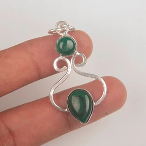 Handmade 925 Sterling Silver Jewelry Pendant Malachite Gemstone Pendant For Gift - Picture 1 of 3